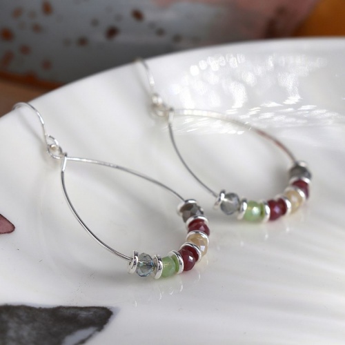 Silver Plated Teardrop Earrings with Pink Beads by Peace of Mind